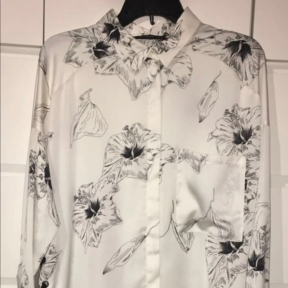 Zara Floral Chiffon Button Up Longline Top - Picture 4 of 5